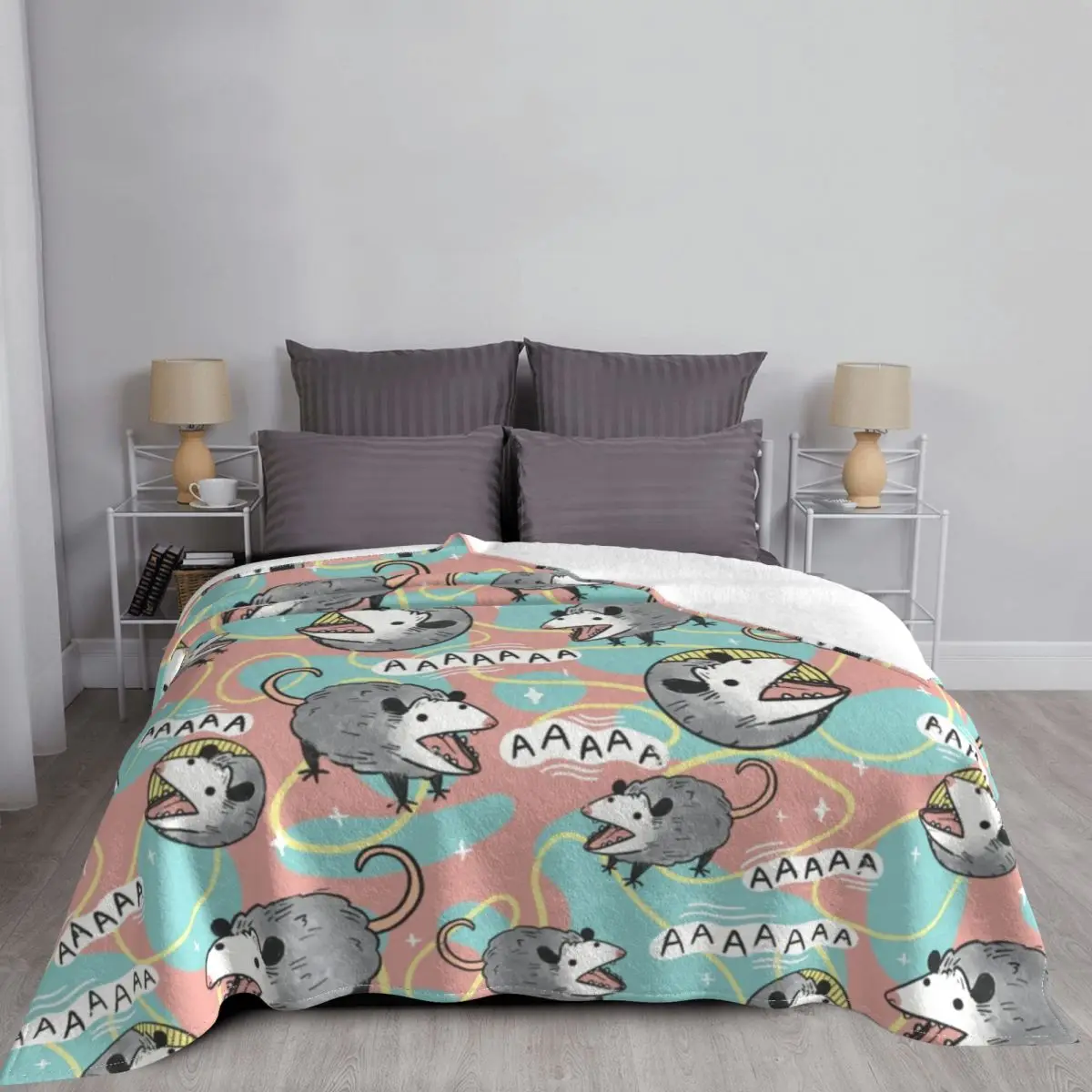 Opossum Screm Blanket Coral Fleece Plush Print Portable Lightweight Throw Blanket for Home Bedroom Rug Piece