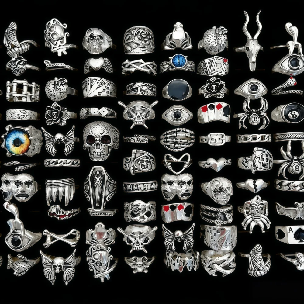 12/24/48/100Pieces Vintage Punk Skull Eyes Claw Rings Set For Women Mix Style Hip Hop Finger Jewelry Party Gifts