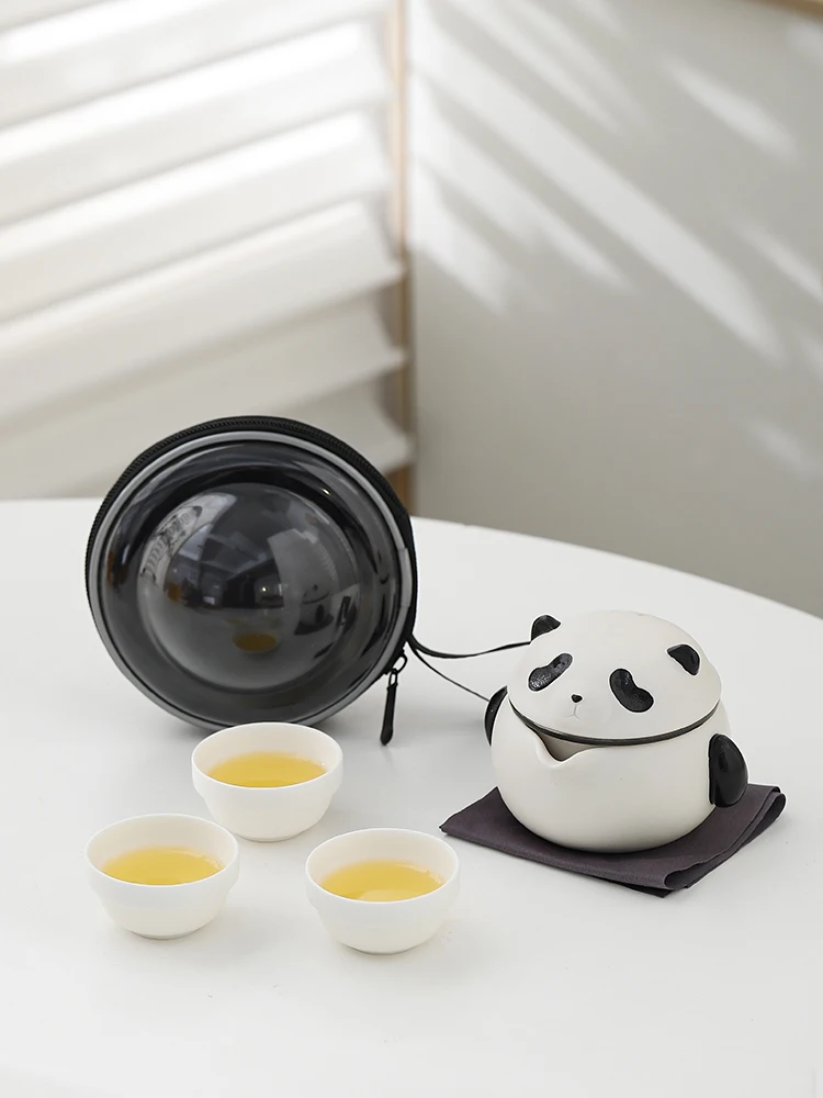 

Чашка Panda Kuaike, один чайник, три чашки, автомобильный комплект для приготовления чая на открытом воздухе, портативный дорожный чайный набор на заказ