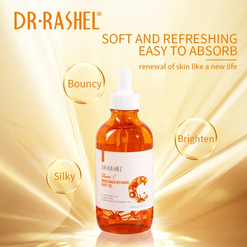 DR.RASHEL Vitamin C Nourishing Repairing Body Oil Moisturizing Whitening Anti-Wrinkle Anti-Acne Shrink Pores Sooth Skin Massage