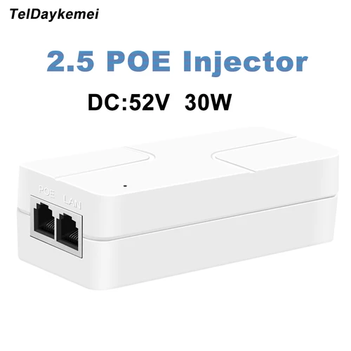 Imagen 1 del producto Inyector POE de 30W, 2,5G, adaptador PoE Gigabit Ethernet de 52V, 10/100/1000/2500Mbps para cargador de fuente de alimentación de teléfono/cámara IP