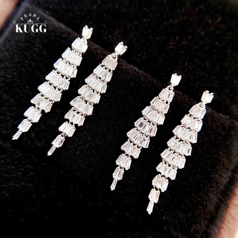 

KUGG 100% 18K White Gold Earrings Women Elegant Skirt Shape 0.60carat Real Natural Diamond Drop Earrings High Wedding Jewelry