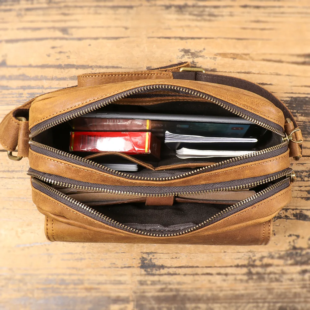 Men's Nubuck Leather Crossbody Bag Genuine Top Grain Cowhide Casual Everyday Bag Fits iPad