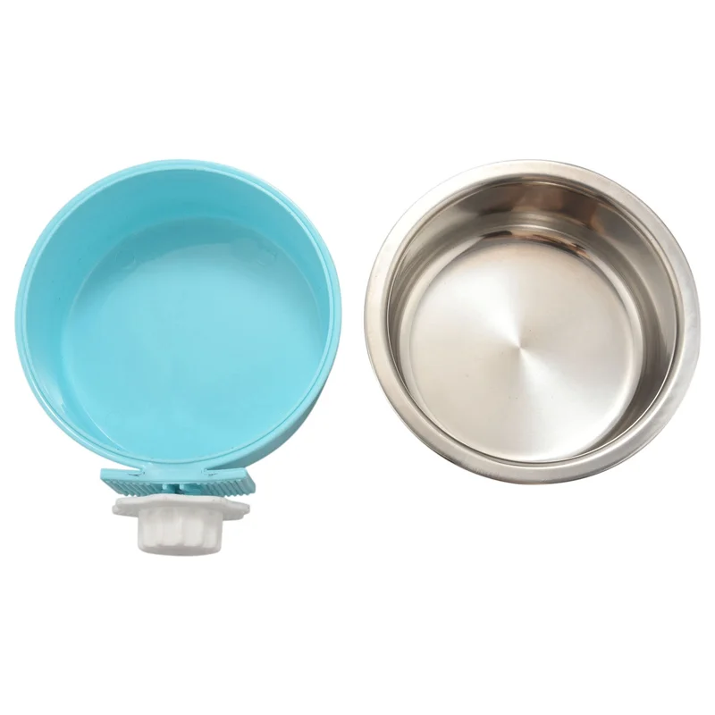 

2 Pieces Crate Dog Bowl, Removable Stainless Steel Pet Kennel Hanging Food Water Feeder Bowl Cage Coop Cup With Spoon-A79G