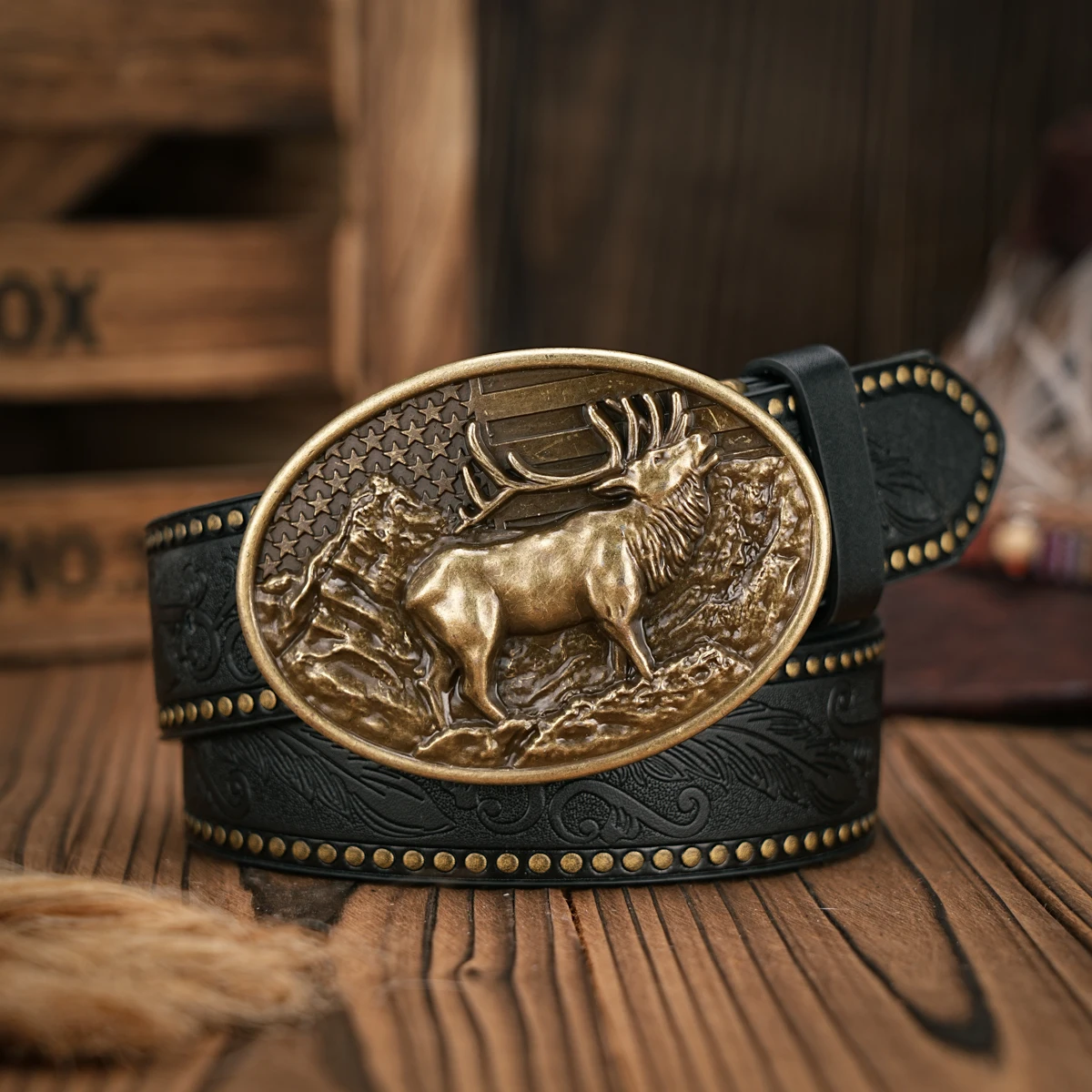 Herren - Damen - Western-Denim - PU-Leder - Gürtel - Vintage-Jeans mit geschnitzter Schnalle – Detail 5