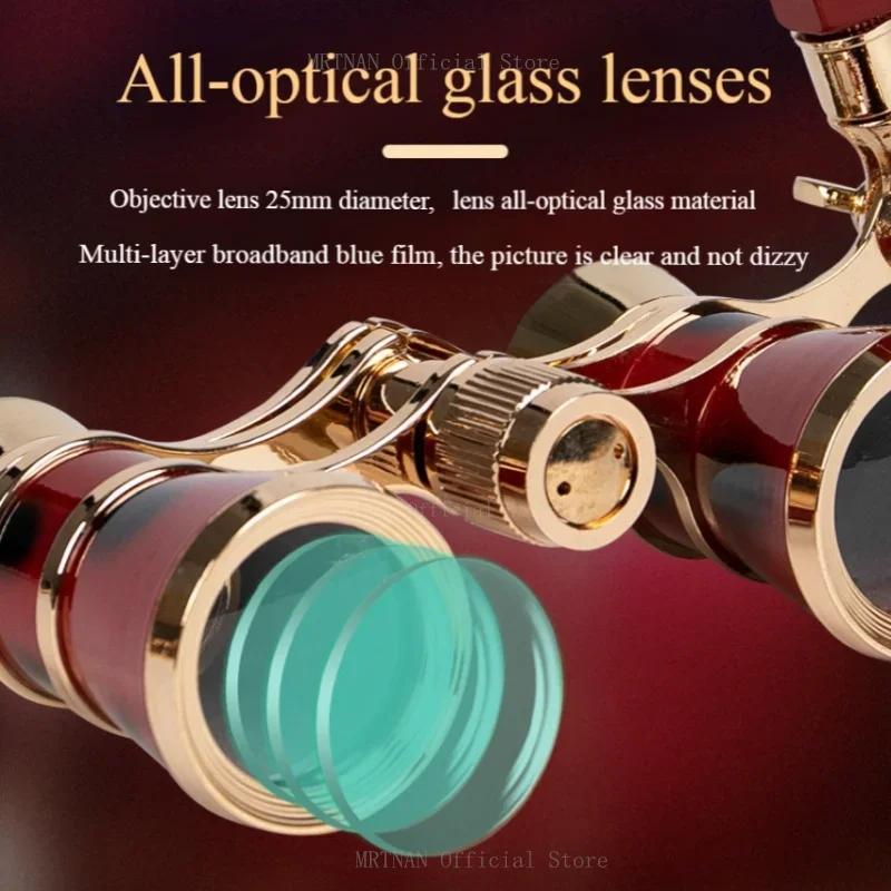 Glasses Binoculars 3x25 Theater Glasses Mini Binocular Compact with Chain Handle for Watching Opera Musical Concert