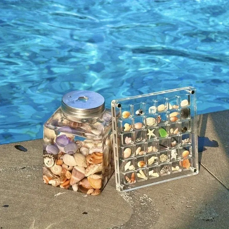 Acrylic Square Shell Storage Box - Transparent Sea Shell Display Cabinet, Mini Beach Stone Decorative Storage Frame