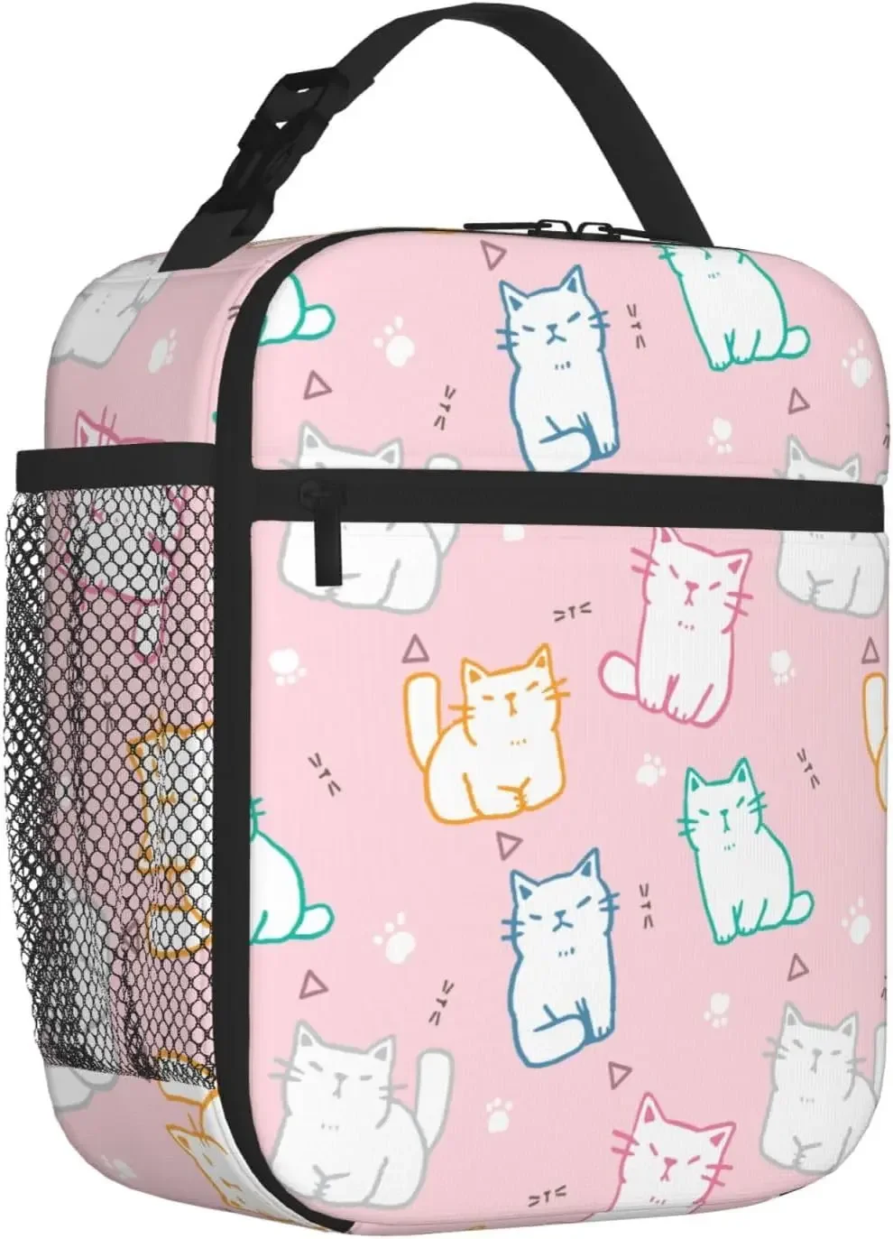 Cute Cat Insulated Lunch Box Portable Lunch Bag with Detachable Handle,Reusable Lunchbox for Boys Girls Men Women