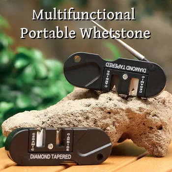 ミニポータブルナイフ研ぎ器、多機能キャンプツール、タングステン、セラミック、カーバイド、屋外、4 in 1