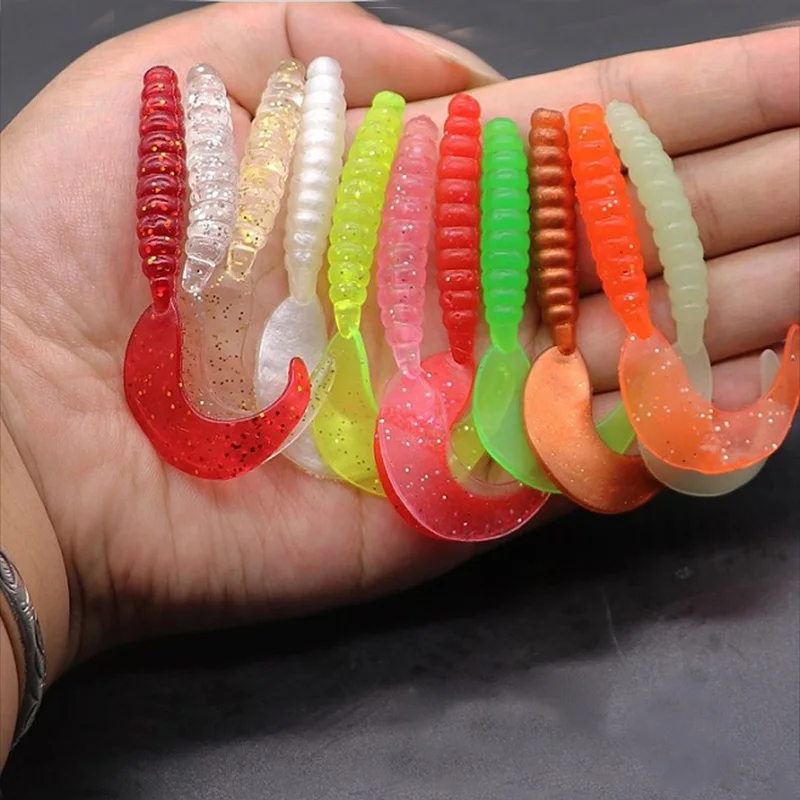 

20pcs Soft Lure Volume Tail Fishing Artificial Worm Bait Carp Bass Jigging Wobblers Silicone Grub Swimbait 35mm 55mm 70mm