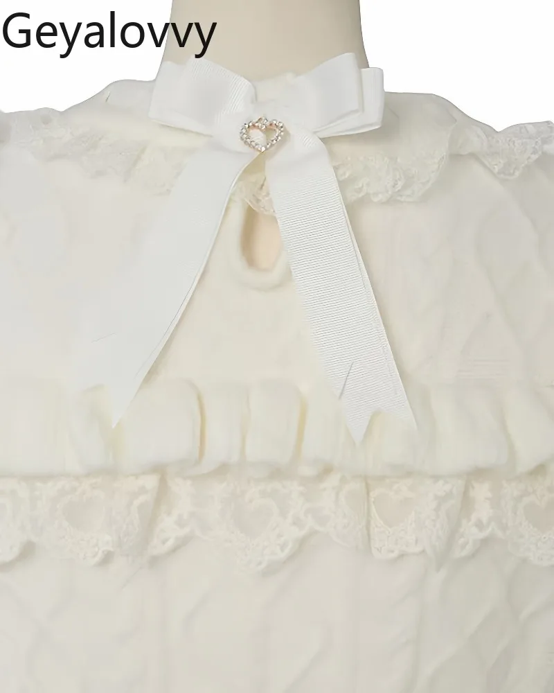 الحلو فتاة تنوعا طويلة الأكمام البلوز الخريف الشتاء جديد اليابانية ليز نمط خارج الكتف Bowknot أفخم محبوك القمم #6