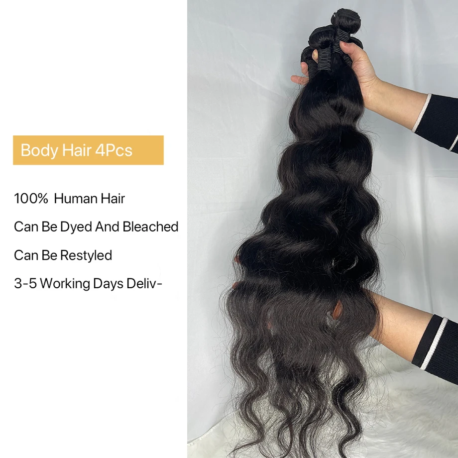 Body Wave บราซิลผมสาน1 3 4 PCS สีดำธรรมชาติ30นิ้ว Remy Hair Extensions ผม