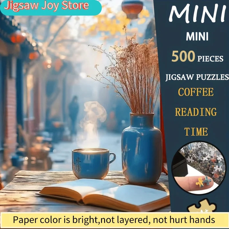 لغز صغير مكون من 500 قطعة يصور وقت قراءة القهوة، مثالي كهدية لعيد الميلاد. قطعة فنية مريحة للعطلات هذه بمقاس 15×10 بوصة