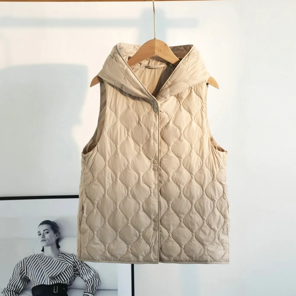 2025 New Arrivals Women Fashion Ultralight Thin Hooded Down Jackets Spring Autumn Female Slim Fit Sleeveless Puffer Coat