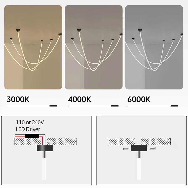 Nordic Long Hose LED Chandelier For Dining Living Room Kitchen Island Pendant Lamp Loft Modern Home Decor Hanging Light Luster