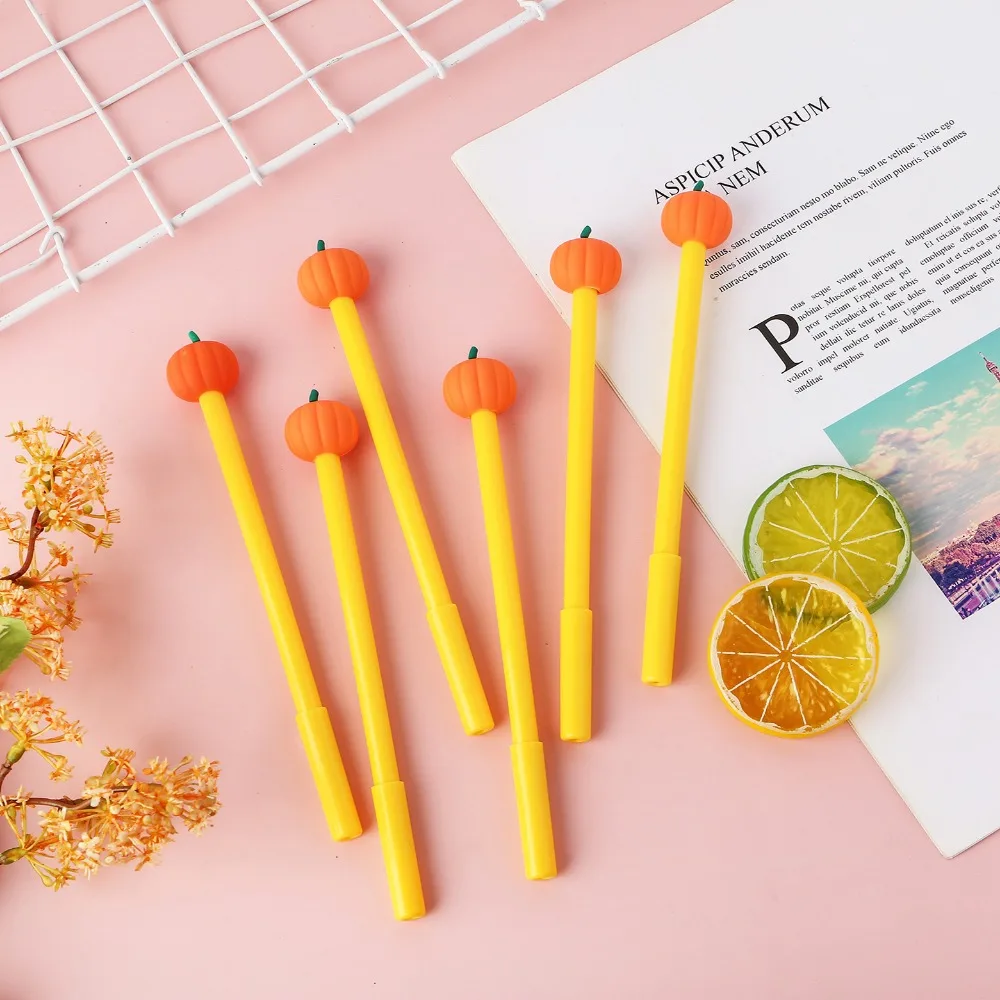 6Pcs Cute Pumpkin Neutral Pen, Halloween Pumpkin Pen, Vibrant Color,School Office Stationery, Holiday Party Gift