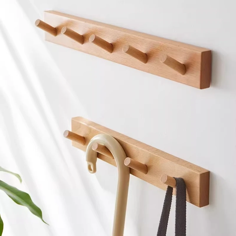 No Drill Entryway Hallway Organizer Solid Wood Wall Hooks  Heavy Duty Coat Rack for Door Back Wardrobe Space Saving Hanger