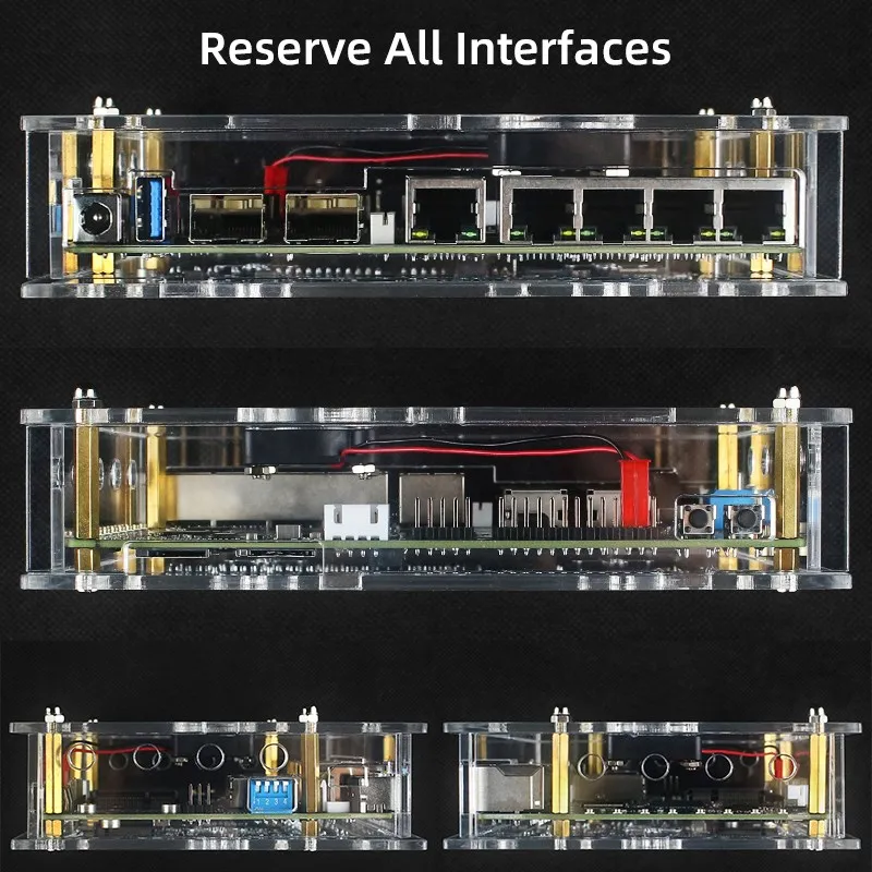 Imagem -03 - Banana pi r3 Case Acrílico Shell Transparente Suporte Antenas Ventilador Opcional Dissipadores Fonte de Alimentação para Bpi-r3 Router