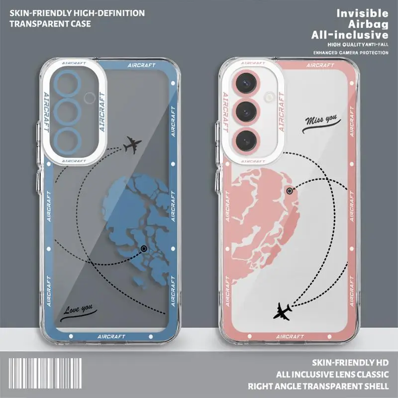 Transparent Soft Case for Samsung Galaxy A35 A55A53 A54 A73 A34 A33 A25 A24 A13 A14 A15 5G Planes World Map Travel Cover