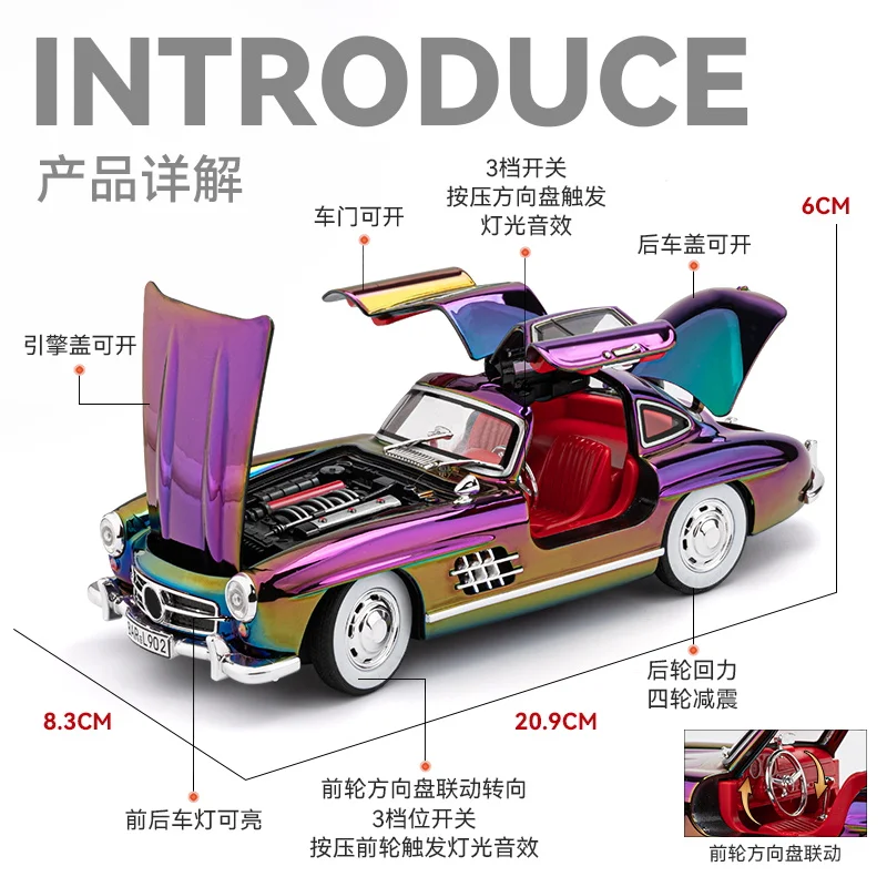 نموذج سيارة مرسيدس بنز 300SL 1/24 دبي برينس يجمع نفس سيارة لعبة سيارة ألعاب للأولاد من سبائك الذهب الطاغية المحلية #2