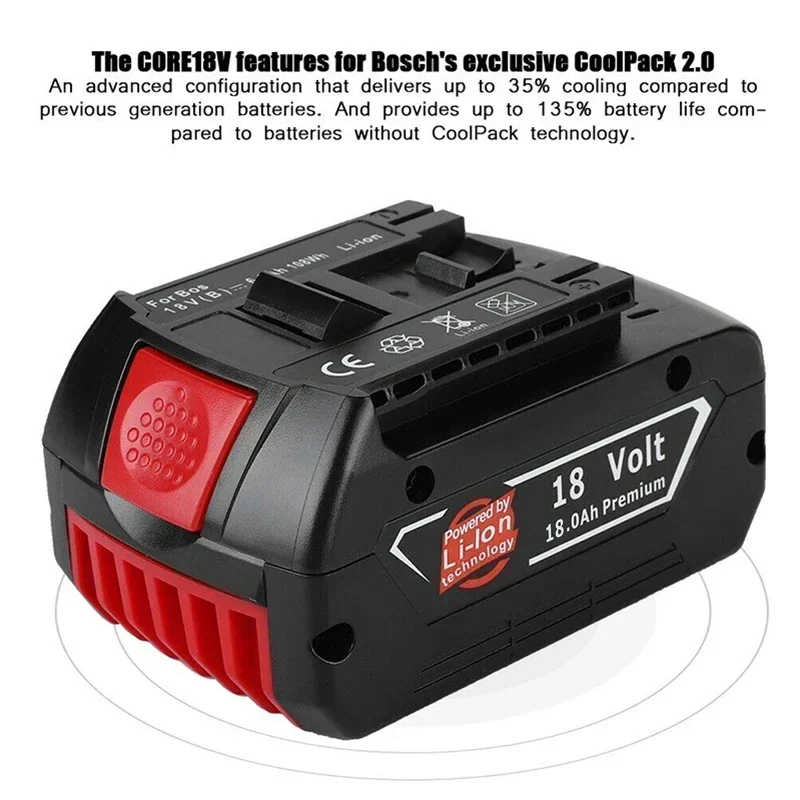 18V Battery 18.0Ah for Bosch Electric Drill 18V Rechargeable Li-ion Battery BAT609, BAT609G, BAT618, BAT618G, BAT614+Charger++