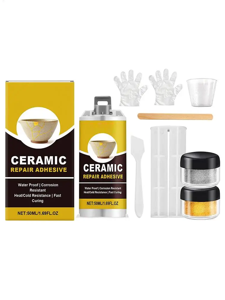 Kintsugi Repair Kit Ceramic Glue Repair Kit for Pottery Waterproof Adhesive for Saucers Vases Sculptures Bowl Toilet Plate