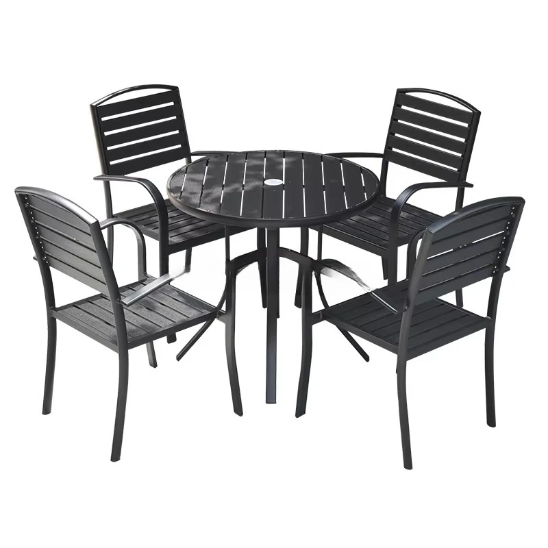 Outdoor wood plastic furniture Backyard tableware Aluminum tables and chairs