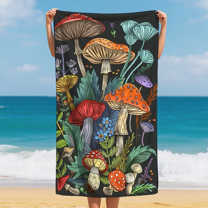 

Vintage Botanical Mushroom Beach Towel Colorful Plant Quick Dry Polyester Bath Towel for Summer Vacation Surfing Sand Free Mat