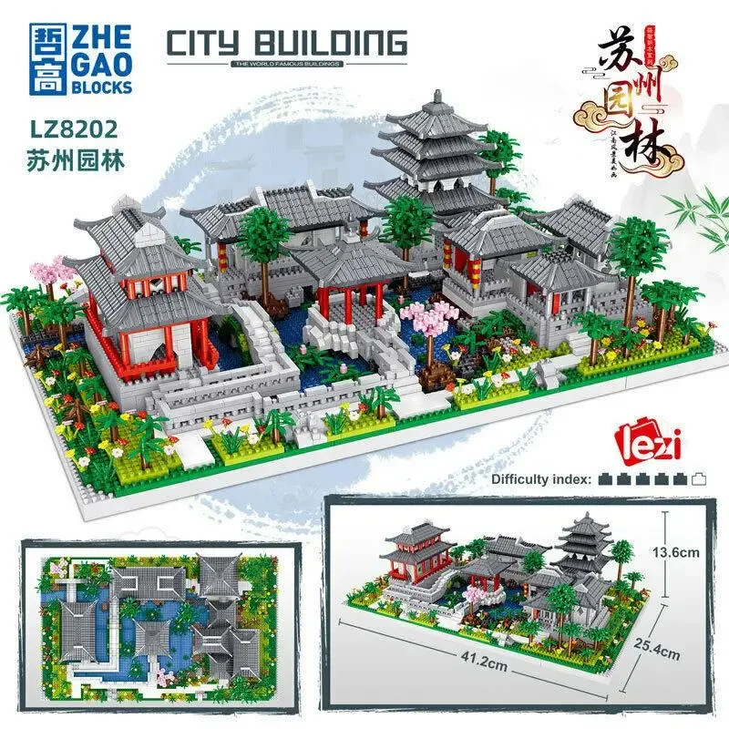 3930pcs Lezi mini Blocks Building Bricks Toys Adult Puzzle Suzhou Gardens  Home Decorations 8202