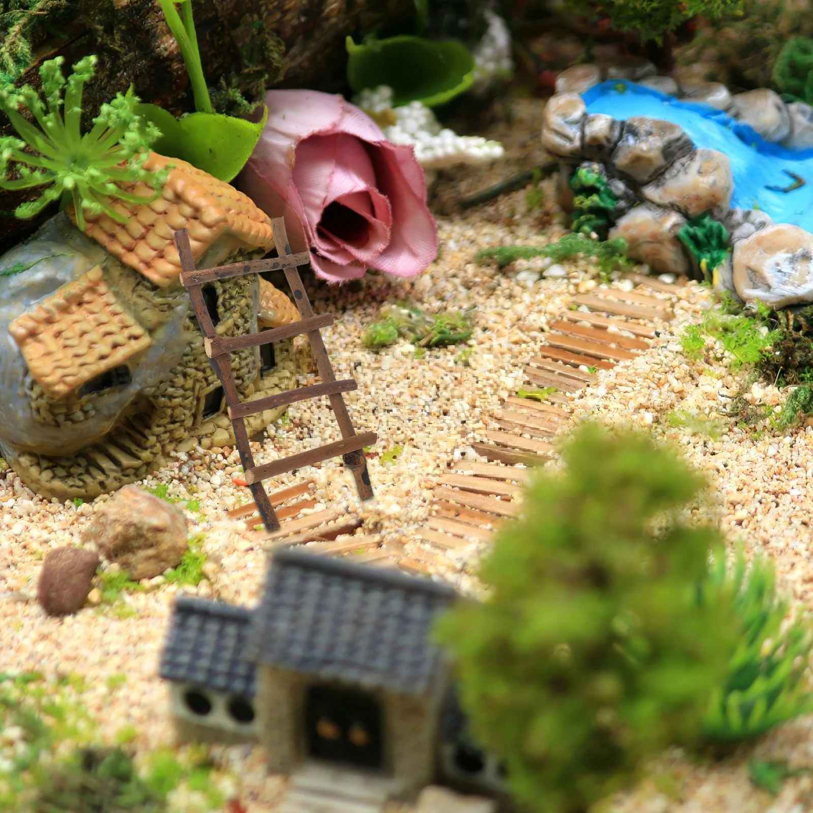 2 pezzi micro scaletta paesaggistica mini scala in rattan per giardino fatato casa delle bambole giardino di sabbia ornamento scena accessorio decorazione del treno