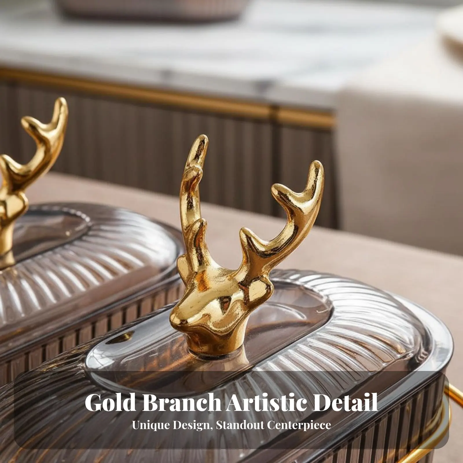 

Snack Dish Set with Metal Stand Elegant Design Lidded Fruit and Nut Serving Platter Compartment Snack Platter Gold Highlights