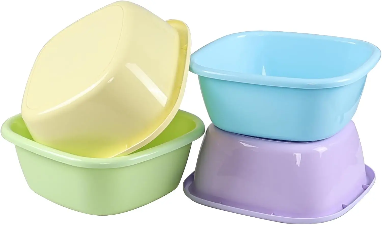 

4-Pack Colored Plastic Wash Basins, 12 Quart Dish Pan Tubs for Laundry and Kitchen Use