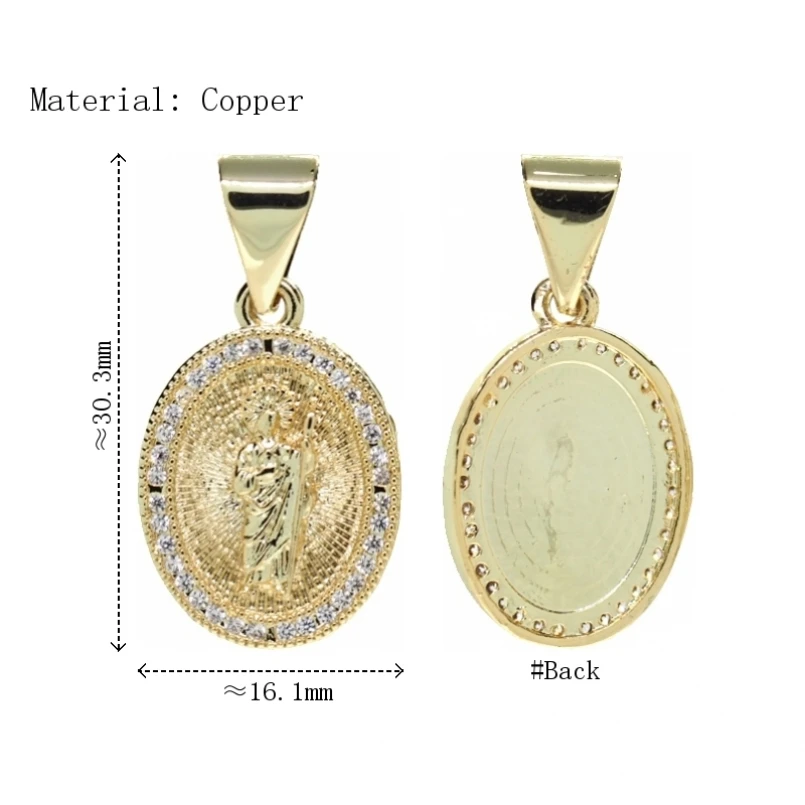

2Pcs Cubic Zirconia Oval St Jude Pendant Copper Gold Color Invisible Setting Approx 16.1x30.3mm Jewelry Special Gift For Women