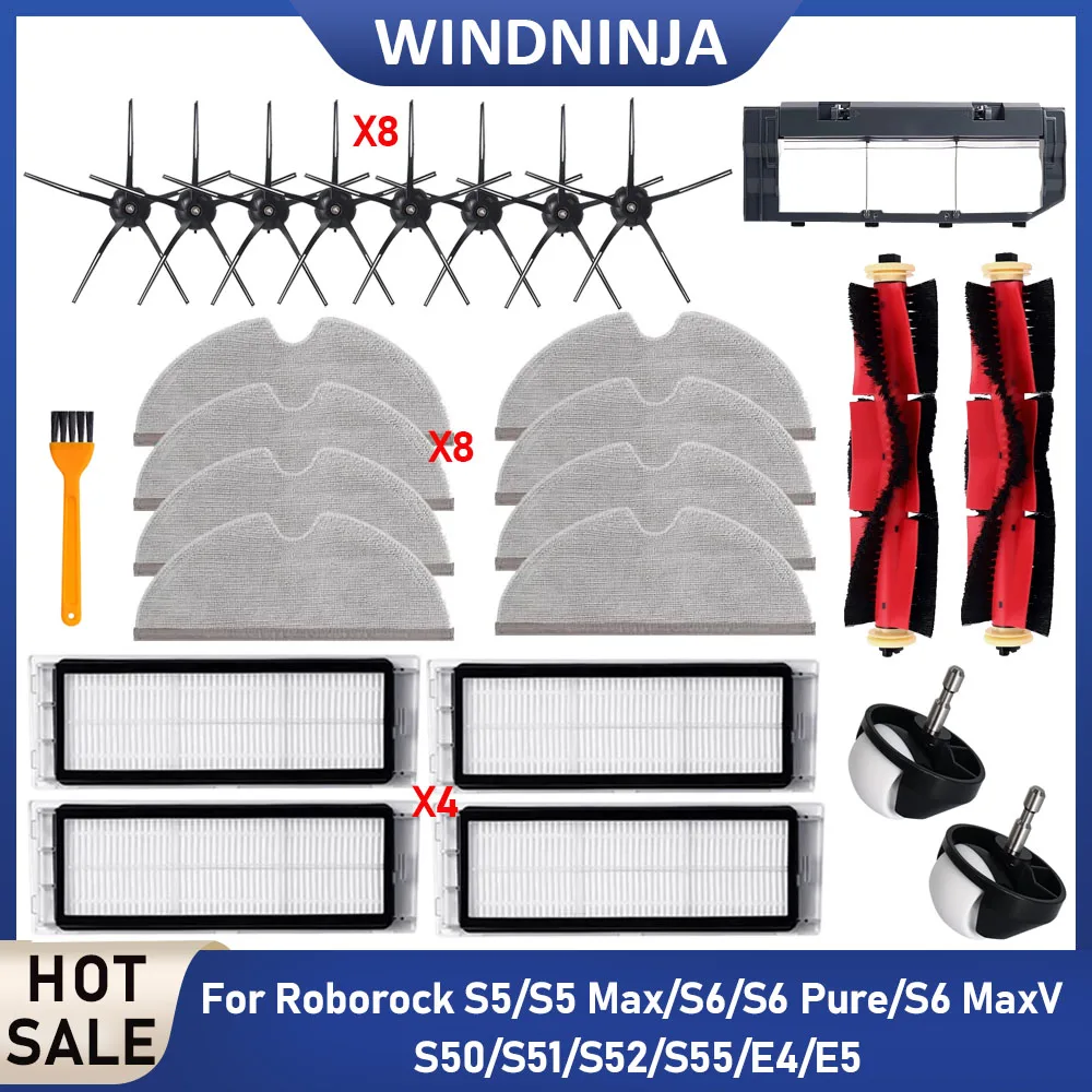 Compatible For Roborock S5 S5 Max S6 MaxV S6 Pure E4 E5 S50 S51 S52 S55 Roller Main Side Brush Cover Filters Mop Cloths Parts
