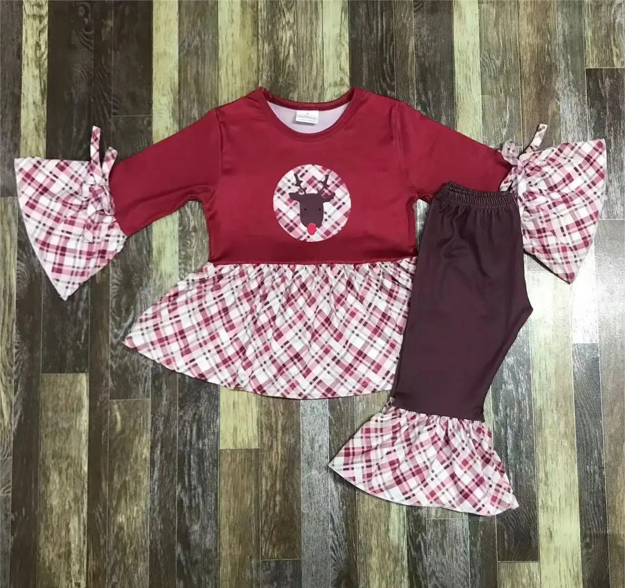 Christmas girls baby dress suit plus pants complete set cotton Santa Claus deer 2024 boutique clothing