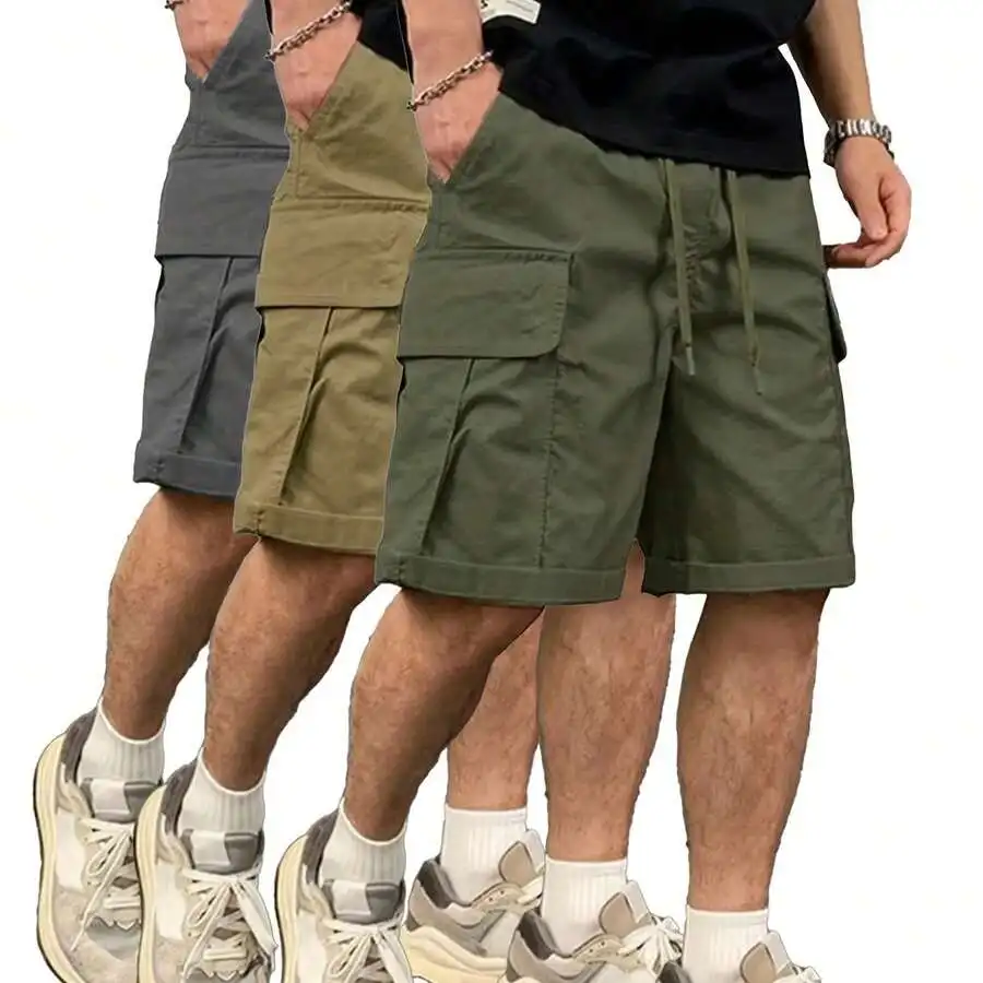 Mens Casual Cargo Shorts Three Pack Solid Color Polyester Outdoor Shorts
