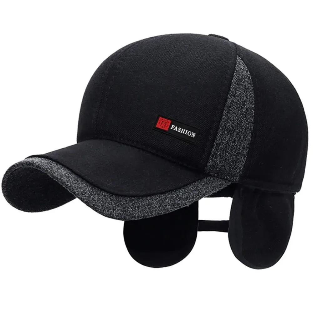 New Knitted Hats with Ear Protection Men Winter Warm Dad's Baseball Caps Thicken Earflaps Cover Thickened Cotton Snapback Hat