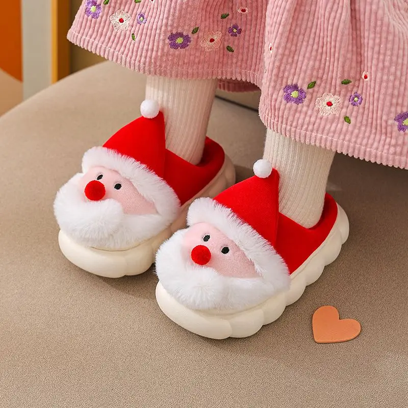 Kids Santa Claus Slippers House child boys girls shoes Anti-slippery Fluffy EVA Fur Slides Children's Christmas Cotton slippers