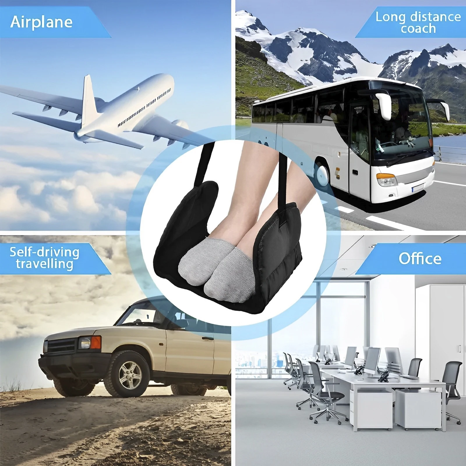 1/3 Pcs Airplane Footrest Adjustable Hanging Footrest Hammock  Memory Foam Portable Foldable Plane Leg Rest for Office Travel