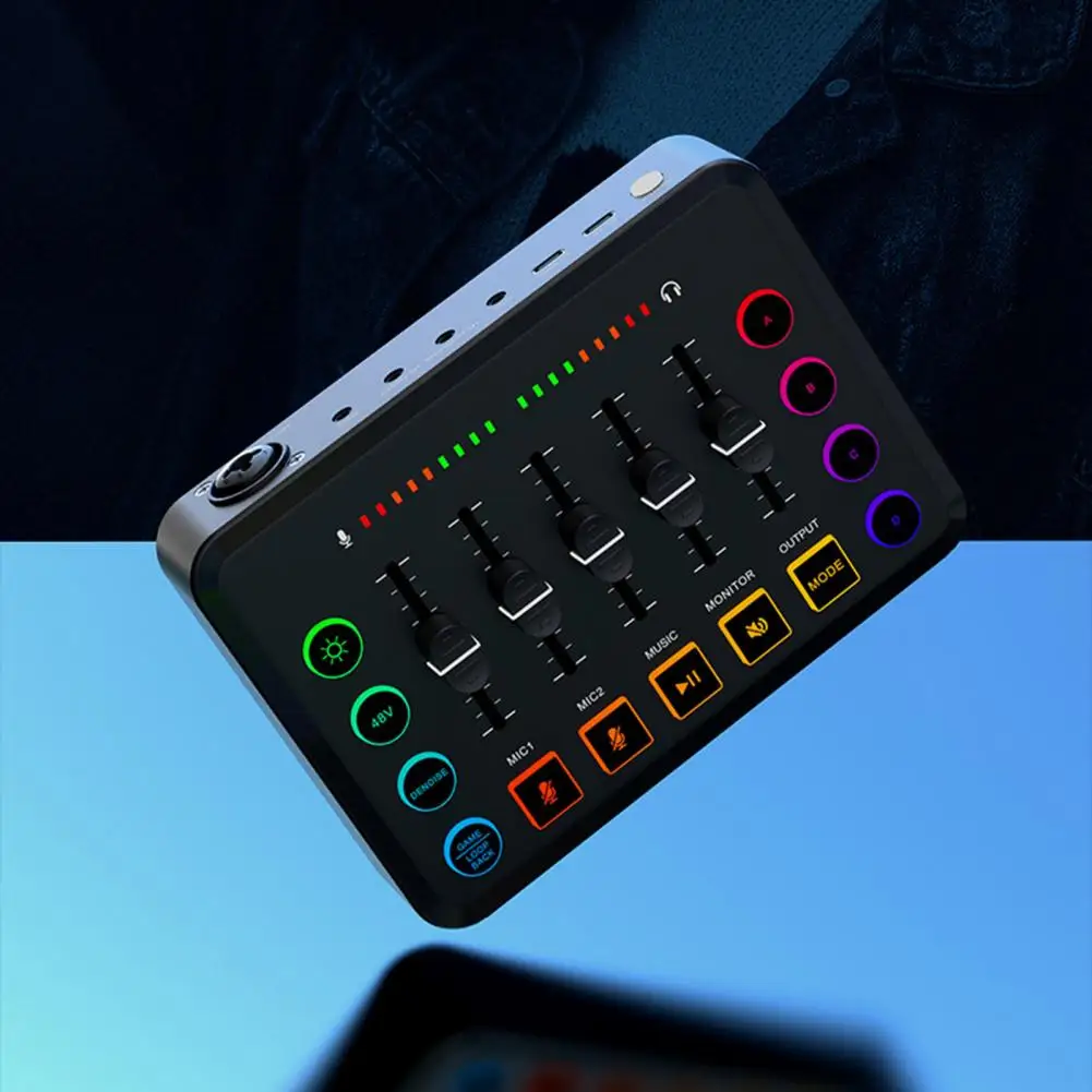 Podcast Mixer Rgb Gaming Audio Mixer with Bluetooth Streaming Xlr Microphone Interface External Sound Card for Pc with Channel