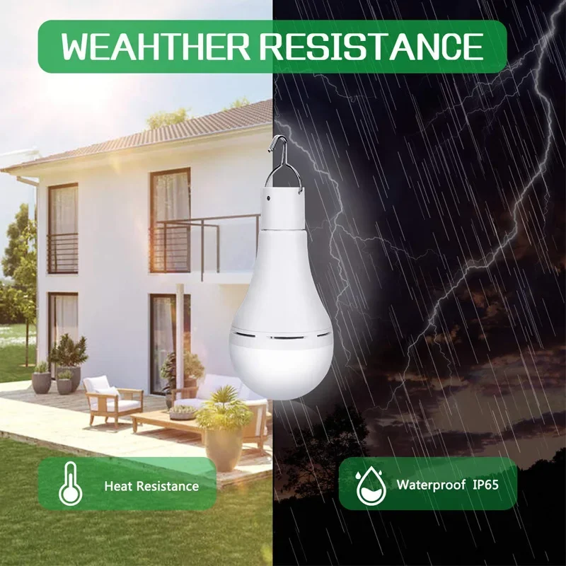 Portable Solar Light Bulb 7W/9W with 5 Work Modes Dimmable USB Rechargeable Emergency Camping Lamp for Outdoor Tent Hanging