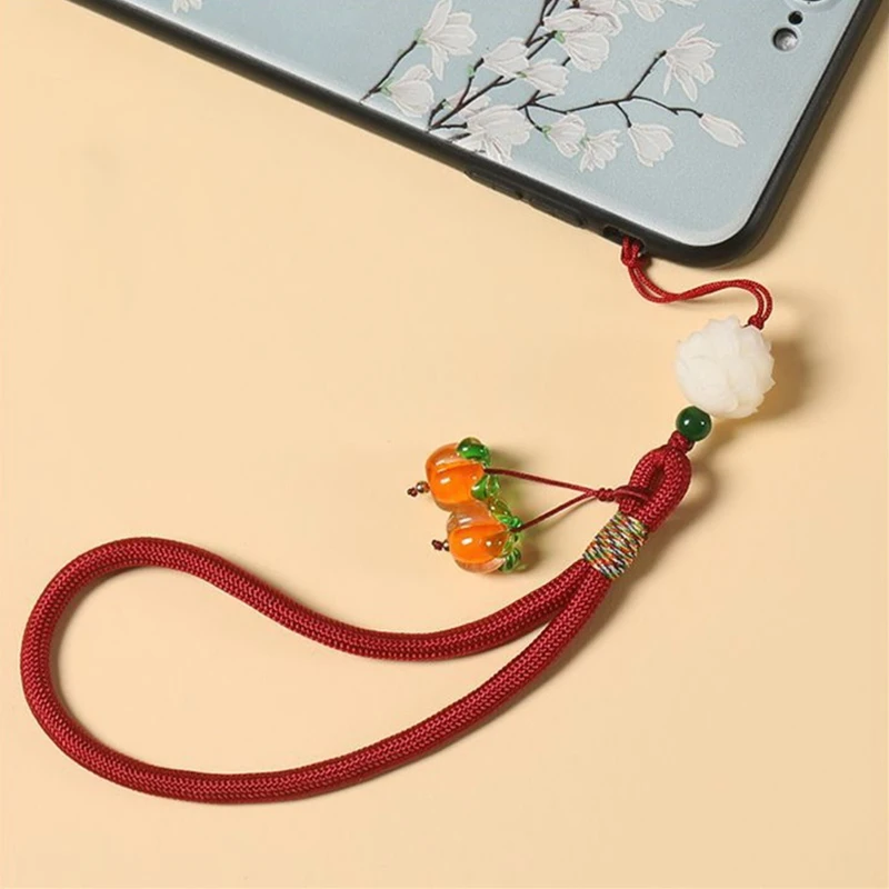 Liuli Persimmon Handykette Schlüsselanhänger Anhänger Anti-Verlust-Handschlaufe Persimmon Bodhi-Wurzel Lotus Kopfhörer-Kamera-Kette – Detail 7