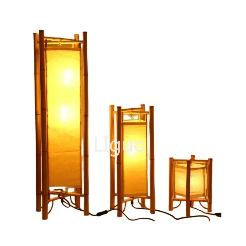 Vintage Design Bamboo Floor Lamp Standing Japan Style Bamboo Light Fixtures Night Stand Lamps for Living Room Modern E27 Bulb