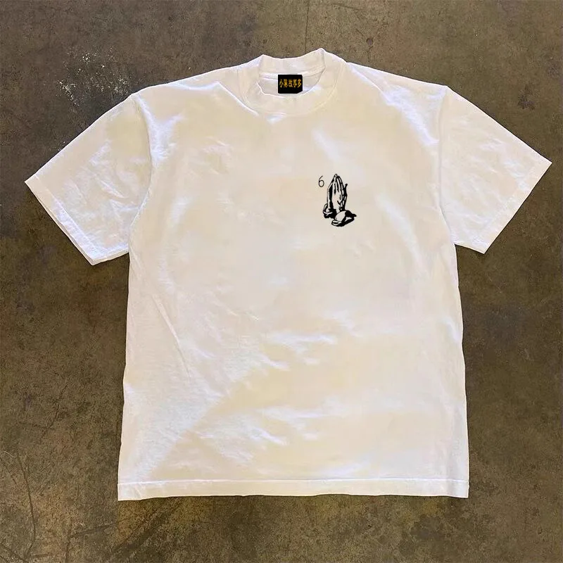 Pure Cotton Short Sleeve T-Shirt Double Thread Loose Fit Unisex Summer Breathable Casual Retro American Style 3A260g