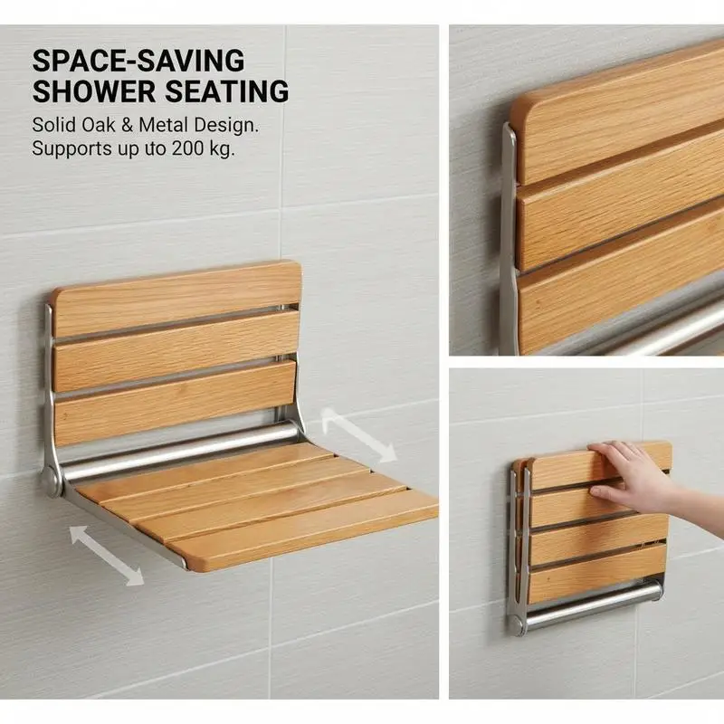 Folding Oak Shower Seat, 16.1