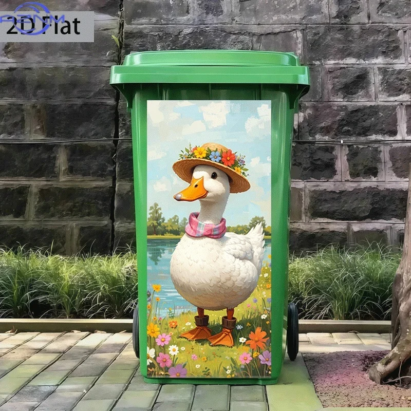[2D Flat Printing] 1pc Trash Can Sticker [ X  Cm] Duck with Top Hat Standing by The Lake Theme Design Wall Sticker Self-Adhesi