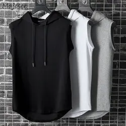 Tank Tops Men Summer Sleeveless Solid Fashion Bodybuilding Hooded Loose Joggers Workout Singlets Tracksuit Sweat Male Clothing