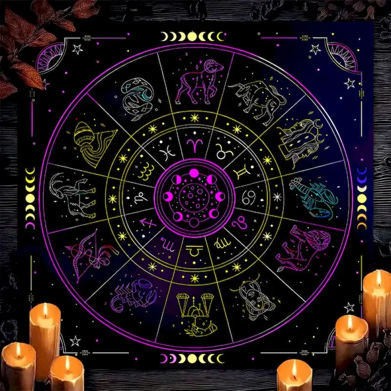 VIKAMA Neon Pink Tree of Life Sun Moon Tarot Cloth, 6 Designs, Divination Mat for Tarot Reading Witchcraft
