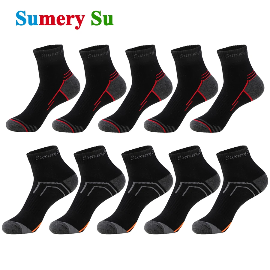 10 Pairs/Lot Socks Men Running Casual Outdoor Sport Cotton Black Red Orange Stripes Compression Long Crew Sock Travel Male Gift