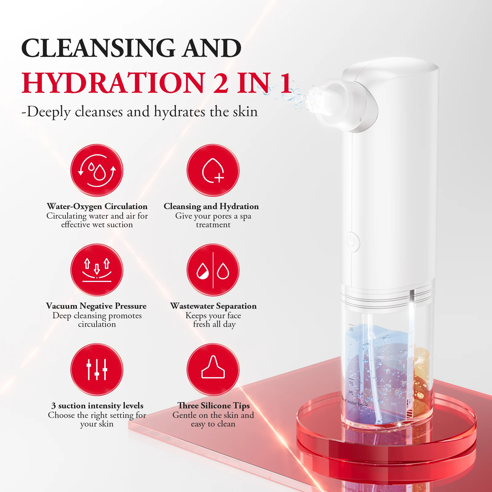 Anlan aspirador elétrico de água, removedor de cravos, limpador de poros, hidro limpeza facial, dispositivo de cuidados com a pele para cravos e sucção de acne